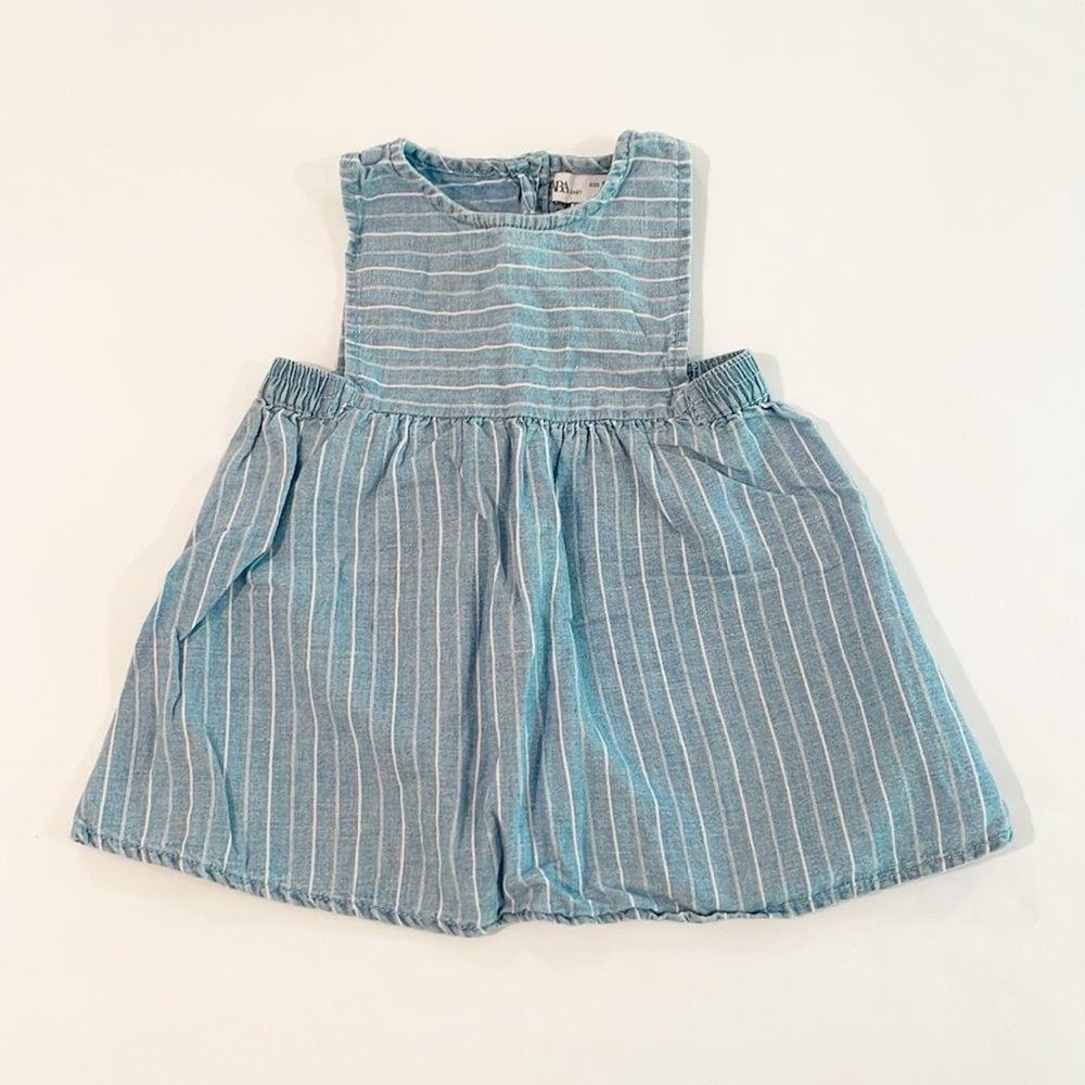 Zara Light Blue and White Striped Girls Dress